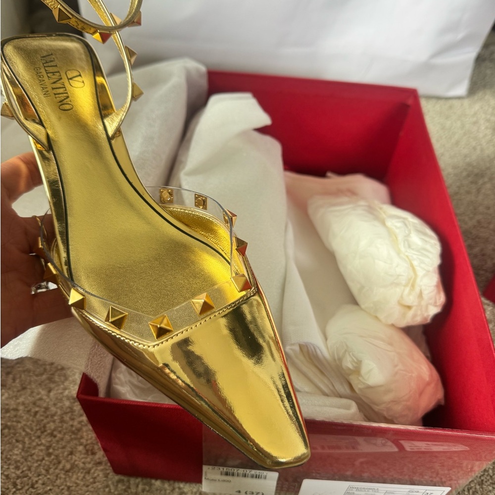 Valentino Gold Studded Heels with Kitten Heel - Picture 5 of 8